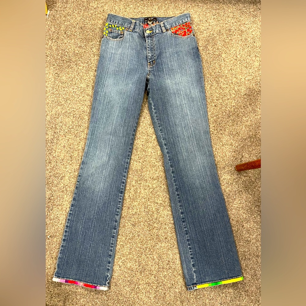 UPCYCLED Jeans New York & Company RAINBOW HEARTS High Rise Size 6 Tall